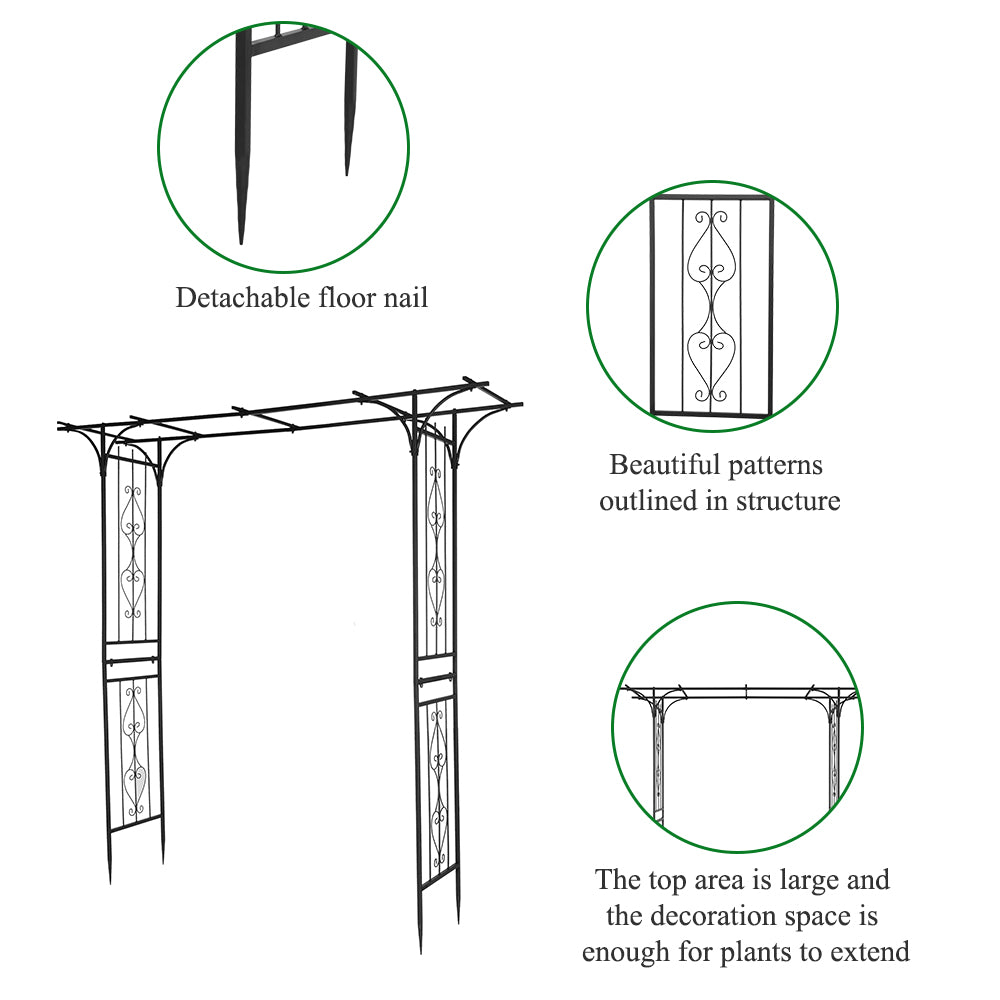 7.1ft Black Flat Top Wrought Iron 16mm Pipe Courtyard Iron Arch