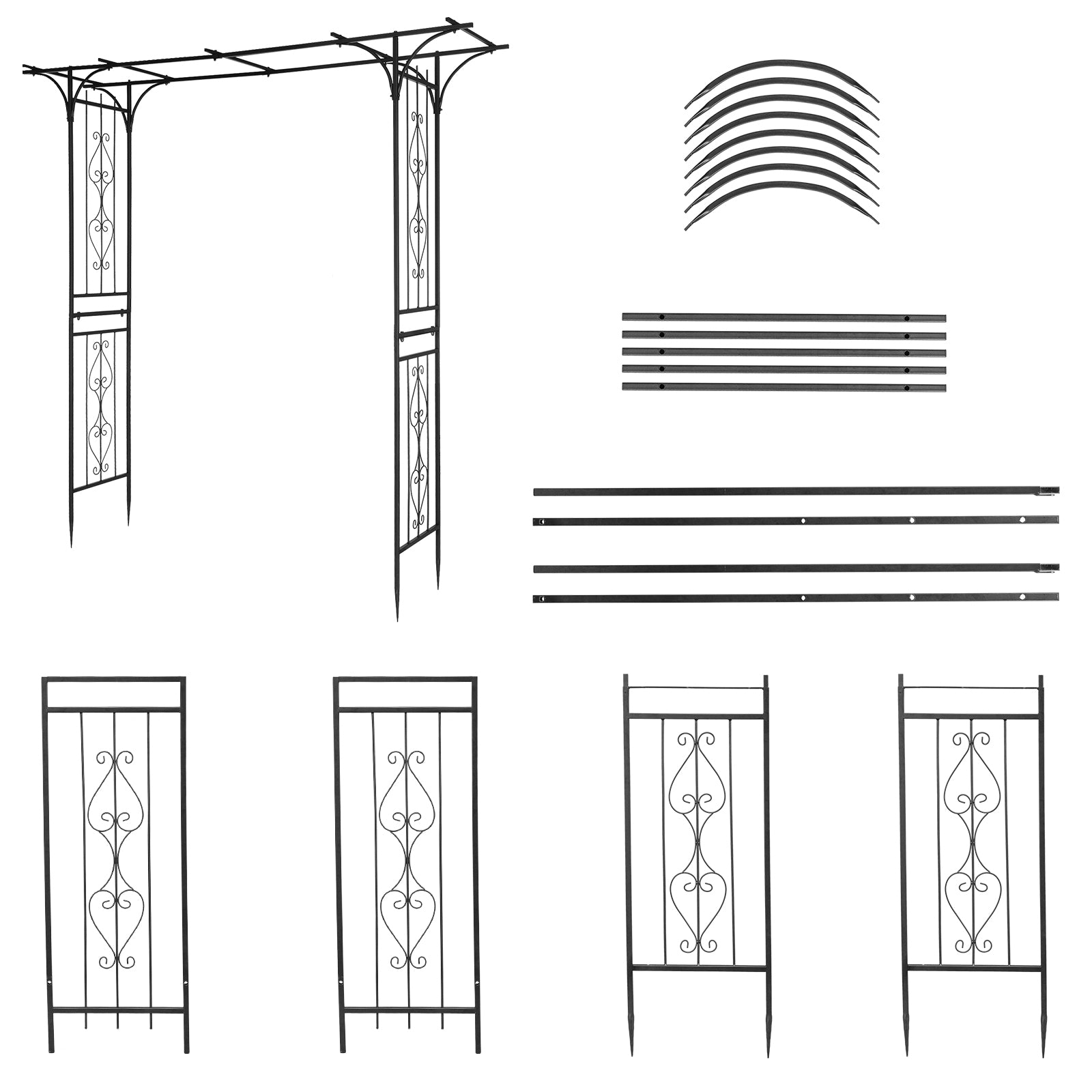 7.1ft Black Flat Top Wrought Iron 16mm Pipe Courtyard Iron Arch