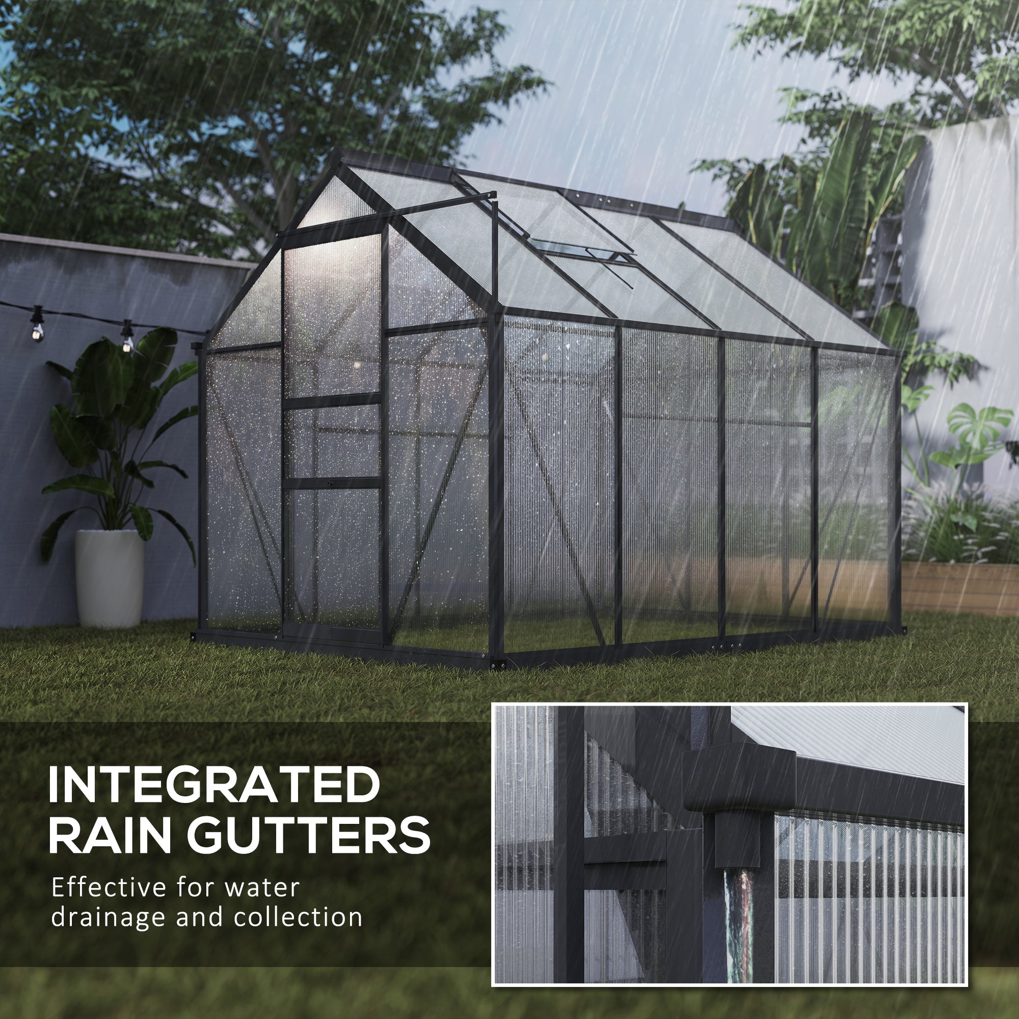 Polycarbonate Greenhouse, Heavy Duty Outdoor Aluminum Walk-in Green House Kit Vent Door, 6.2'x8.3'x6.6' Gray