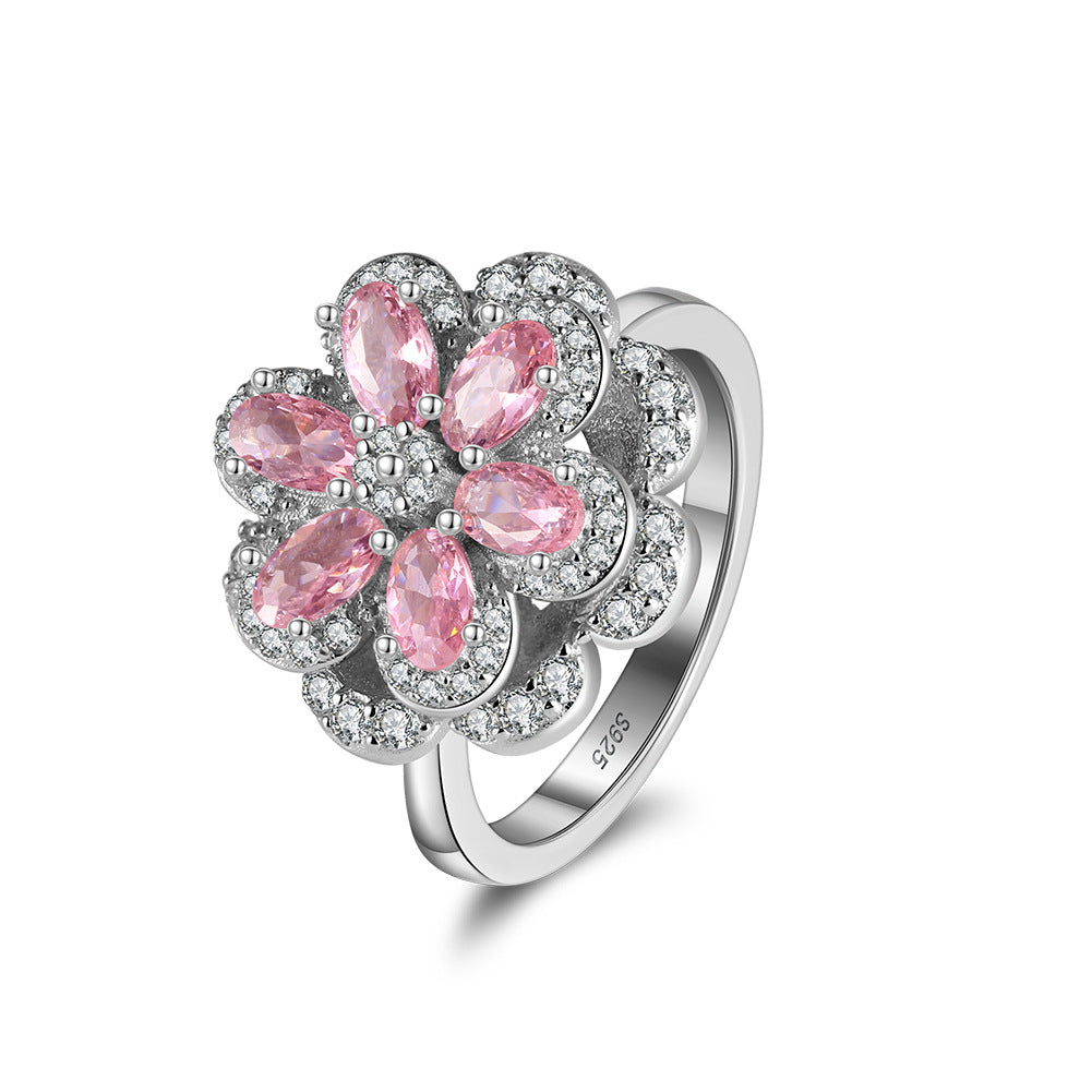 Pink Flower Zircon Light Luxury European And American Entry Lux Diamond Ring