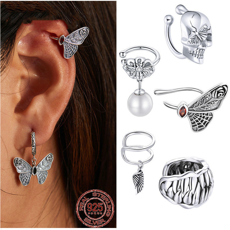 Butterfly Stud Earrings Red Zircon Pattern Insect Earrings