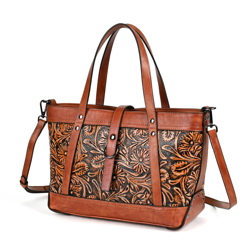 First Layer Cowhide Skeleton-Skin Hand Carved Bag