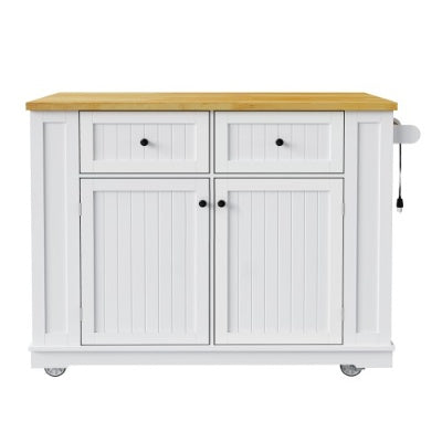 Large Kitchen Island With 2 Bar Stools, Power Outlet, Door Internal Storage Rack, Kitchen Storage Cart On 5 Wheels With Drop Leaf, 5 Open Side Racks, 2 Drawers,for Kitchen,Dining Room