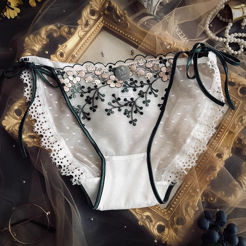 Sexy Lace-up Lace Underwear Sheer Mesh Low Waist Briefs