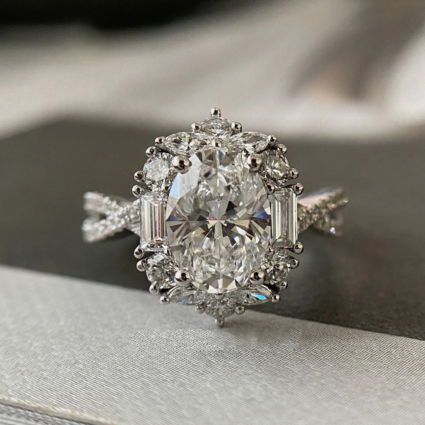 S925 Sterling Silver Moissanite Carat Diamond Ring