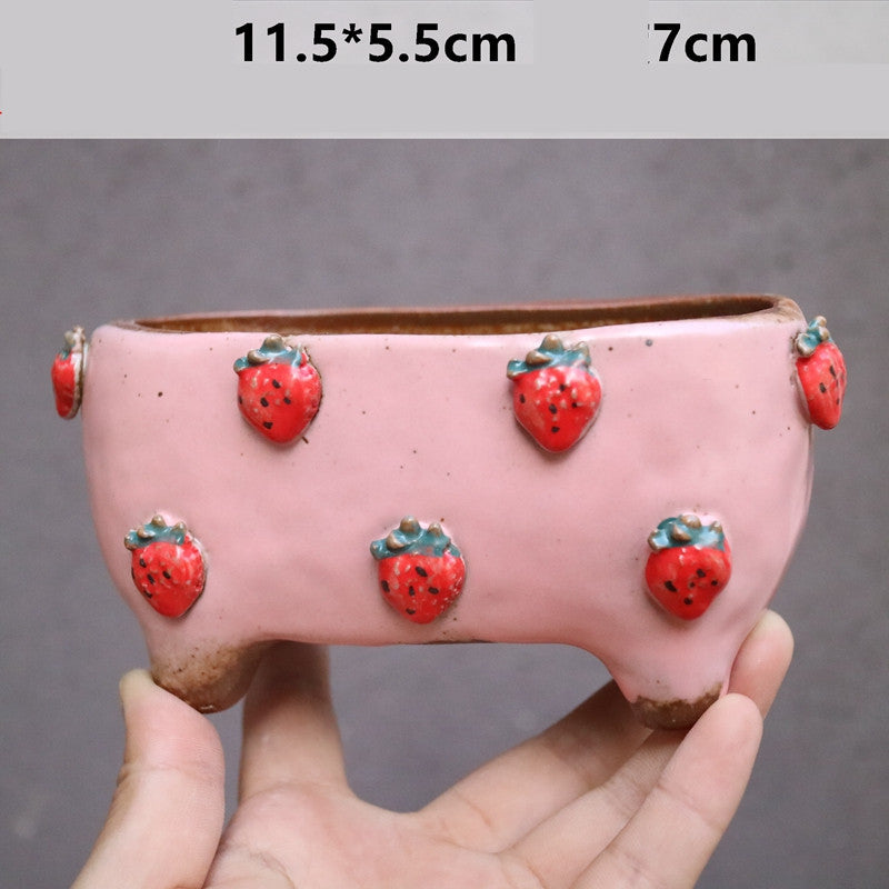 Strawberry Stoneware Succulent Plant Pot