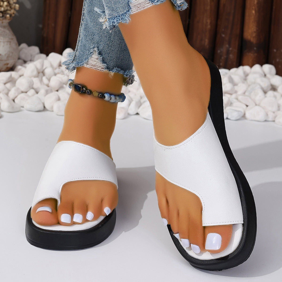Thick-Soled Clip Toe Flat Slippers Outdoor Summer Casual Solid Color Slides Shoes for Women