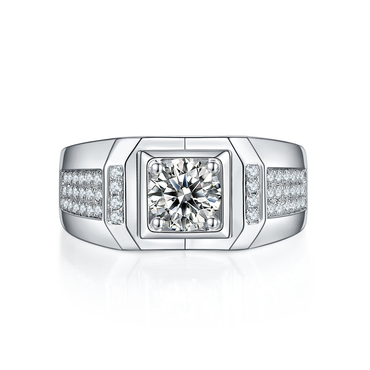 Men's 1-Carat Luxury And Fashionable Light Luxury Jewelry Silver Ring Set With Top-Quality Moissanite, S925 Silver-Plated Platinum