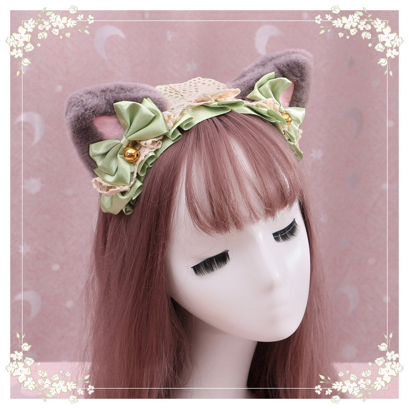 A Lovely Japanese Lolita Hairdress, Catwoman Plush Lolita Headdress, Lace Cat Ear Hair Band