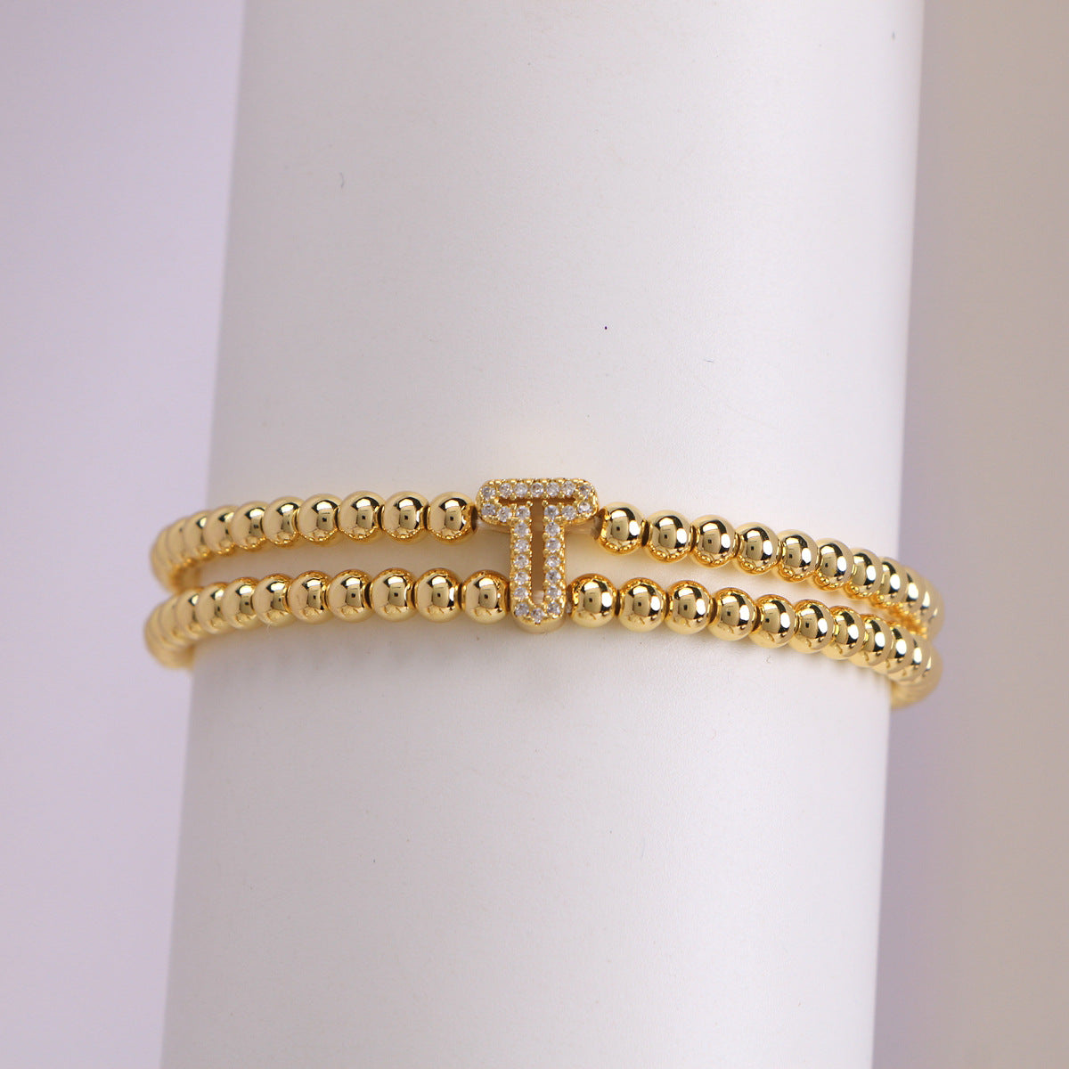Copper-Plated 18k Gold Zircon Bead Bracelet