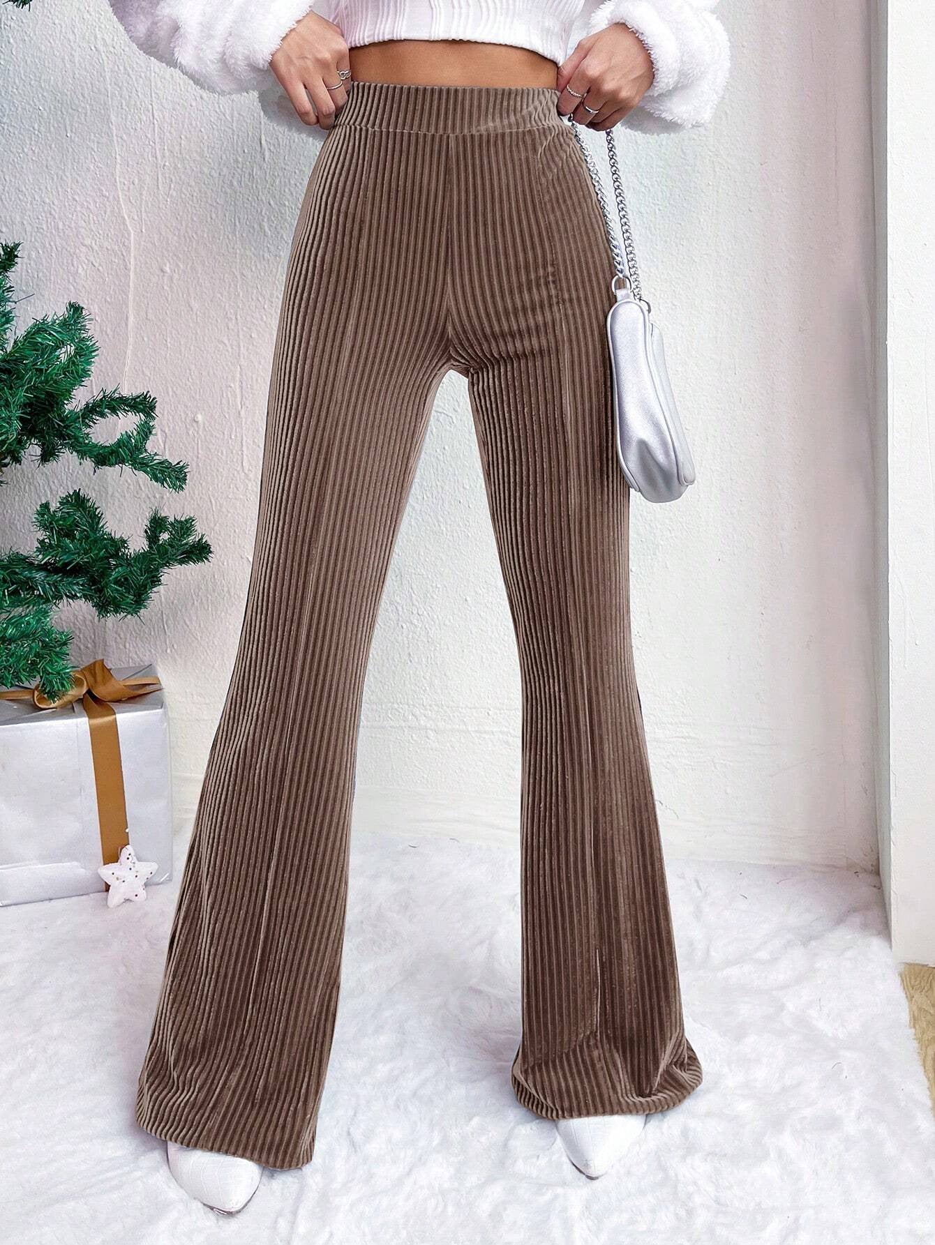 High Waist Lamp Wick Corduroy Bell-Bottom Pants Wide Leg Women