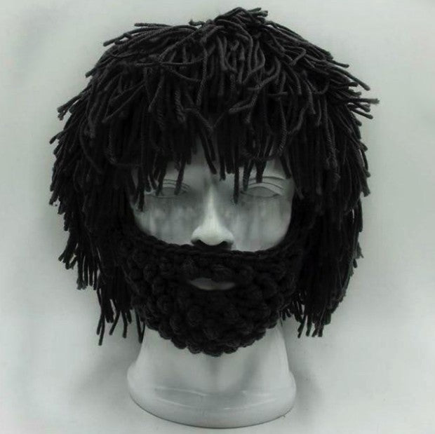 Halloween Party Spoof Knit Wool Hats Handmade Beard Men and Women Wig Hats