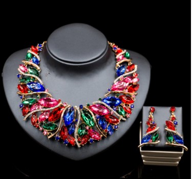 Color Exaggerated Bride Necklace, Earrings Set