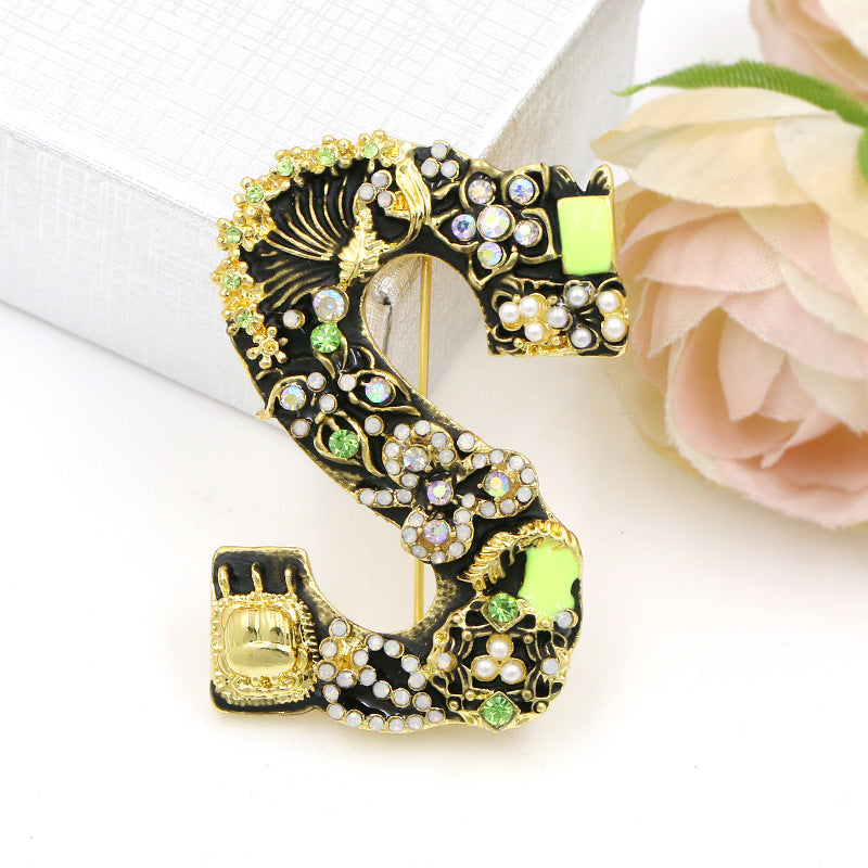 Brooch Customization English Letter Brooch Pearl Pin female