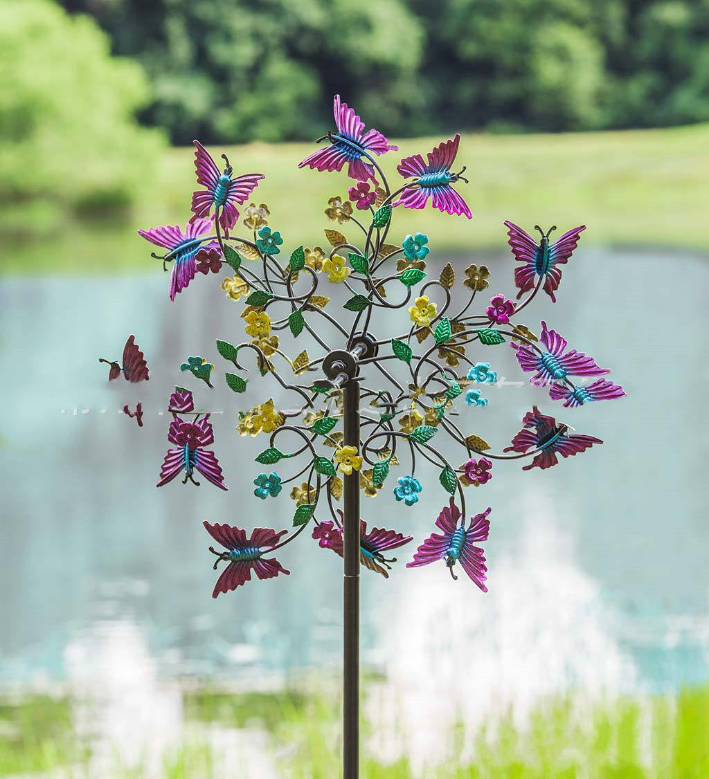 Wrought Iron Butterfly Windmill Garden Decoration Flower Rotating Windmill
