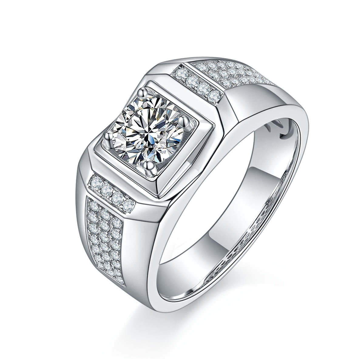Men's 1-Carat Luxury And Fashionable Light Luxury Jewelry Silver Ring Set With Top-Quality Moissanite, S925 Silver-Plated Platinum