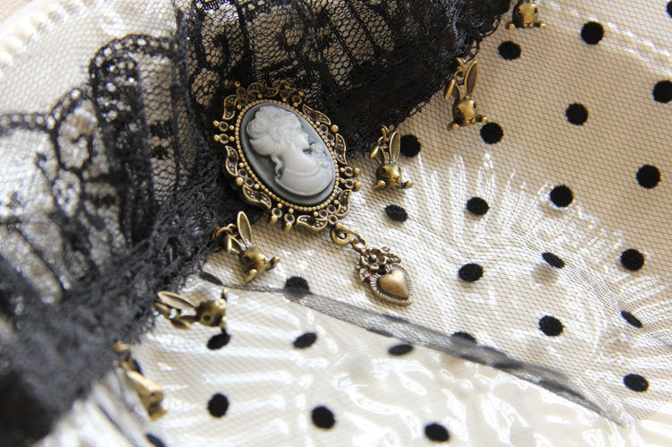 Halloween Bunny Crown Headband Lace Veil
