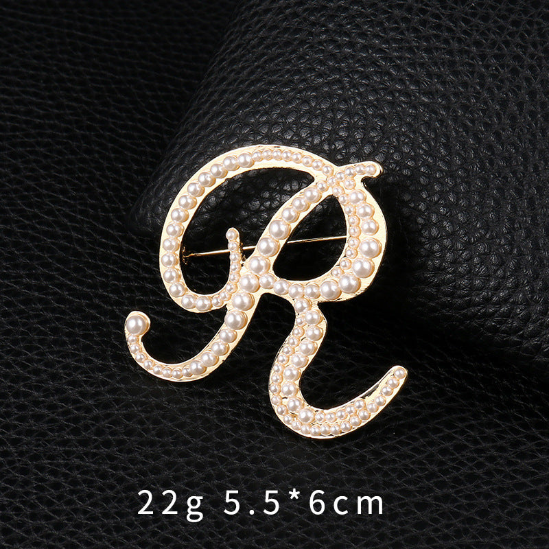 Brooch Customization English Letter Brooch Pearl Pin female