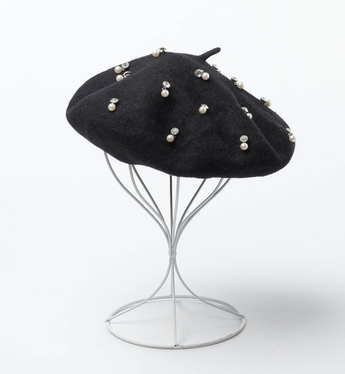 Rhinestone Wool Beret