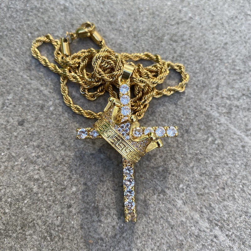 Hip Hop Crown Zircon Necklace