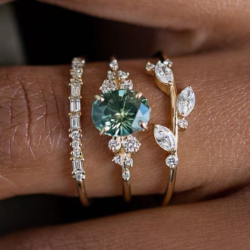 Light Luxury Temperament Flower Ring Three-Piece Ring Set