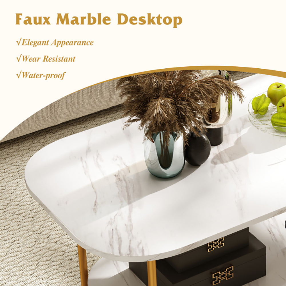 Modern 2-Tier Faux Marble Top Coffee Table