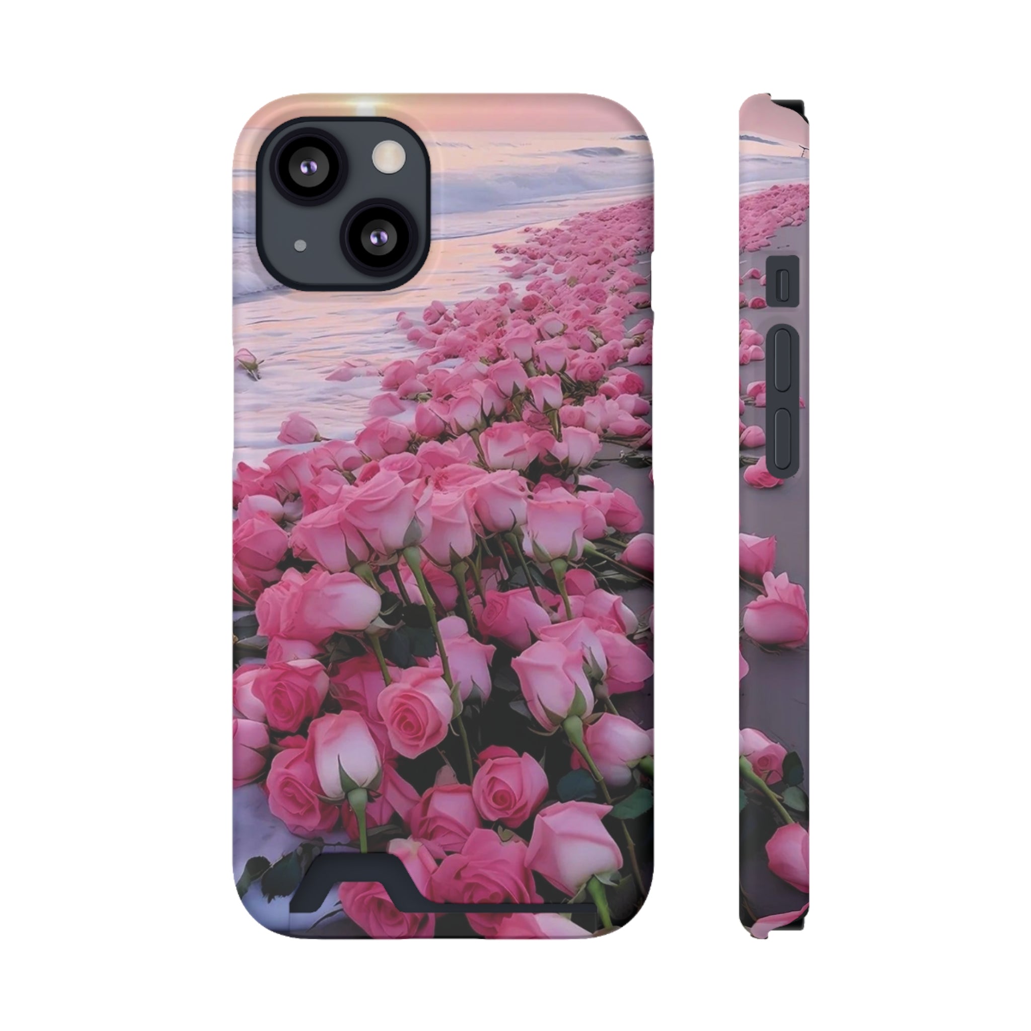 Pink Rose Phone Case With Card Holder