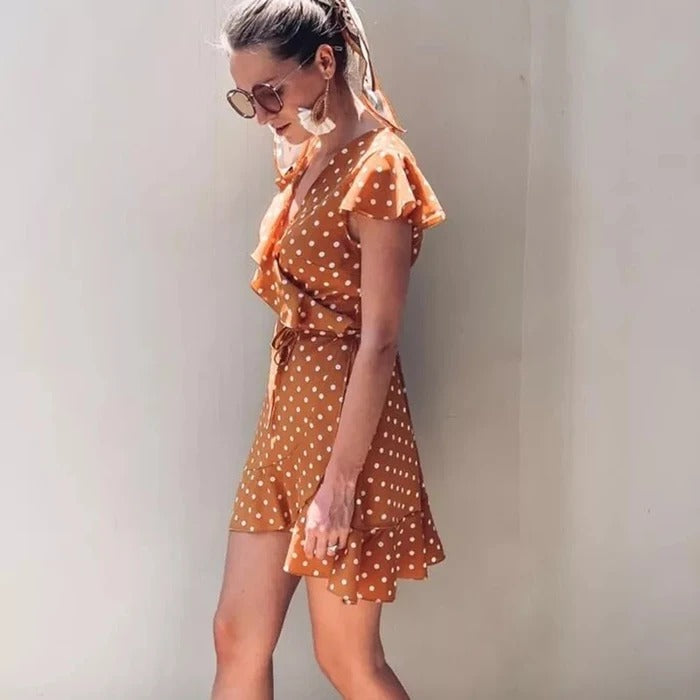 V-Neck Polka Dot Dress Skirt Women
