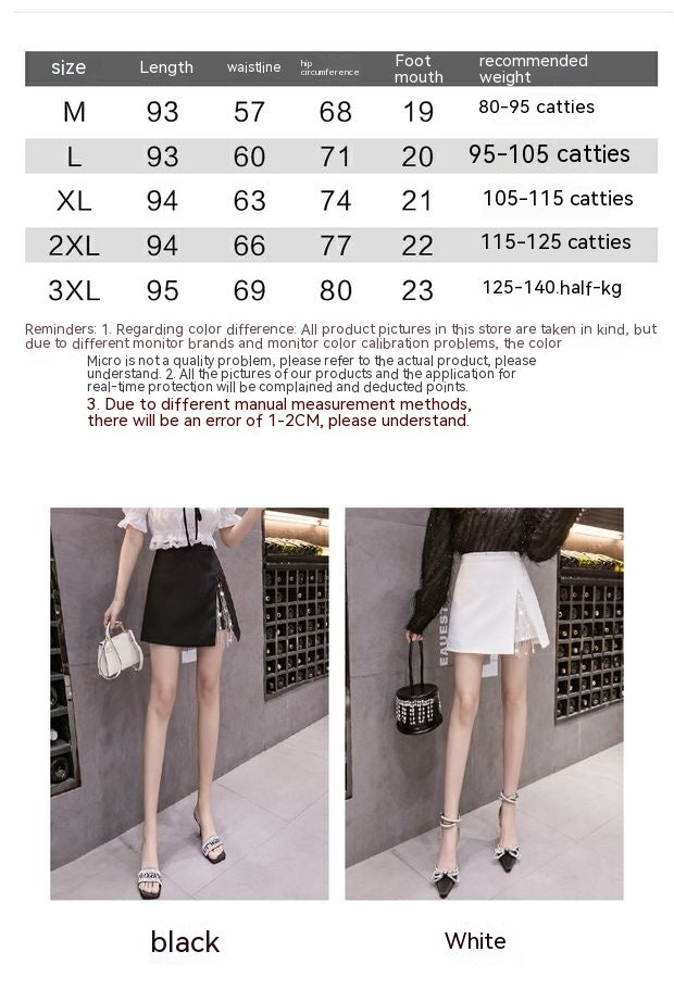 Drill Chain Tassel High Waist A- Line Hip-Wrapped Pants Skirt