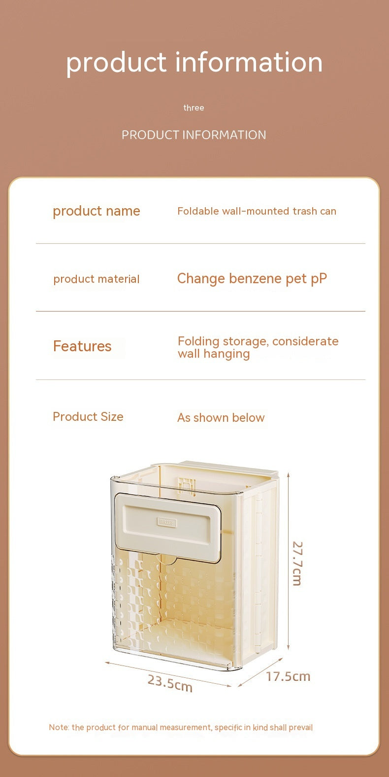 Household Kitchen Folding Trash Can Wall Hanging Punch-Free Trash Can