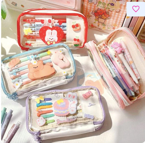 Japanese Transparent Girl Heart Pen Bag