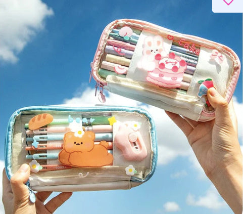 Japanese Transparent Girl Heart Pen Bag