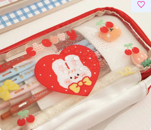 Japanese Transparent Girl Heart Pen Bag