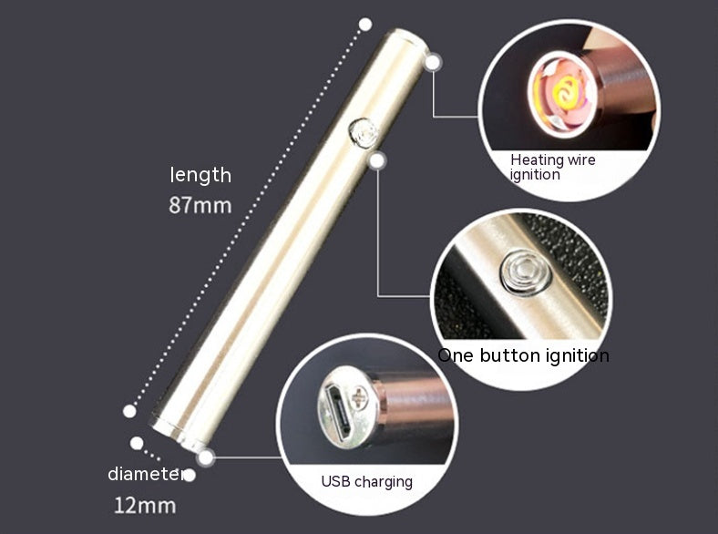 USB Charging Lighter Mini Windproof Cylinder Heating Wire Cigarette Lighter