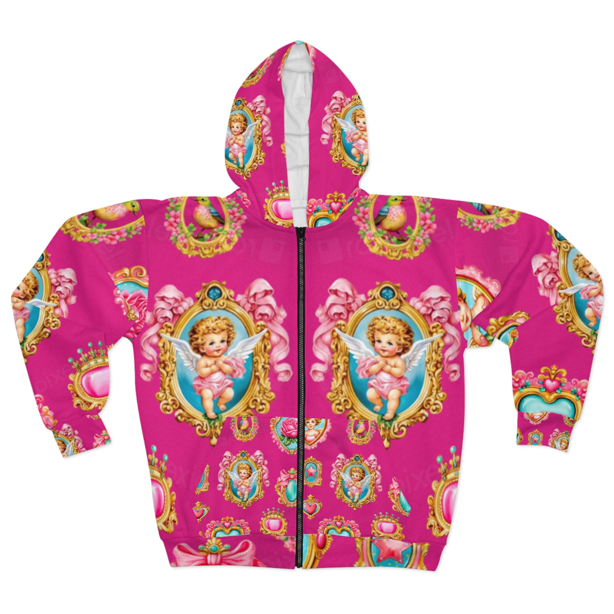 Cute Vintage Angel Unisex Zip Hoodie - Colorful Retro Design