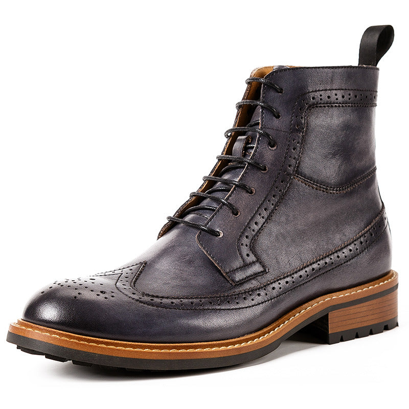 Men's High-Top Casual Cowhide Round Toe Leather Boots
