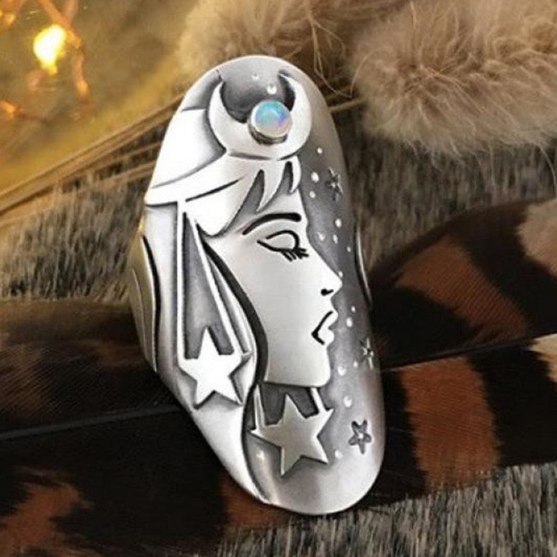 Constellation Ring Beauty Head Flower Libra Jewelry