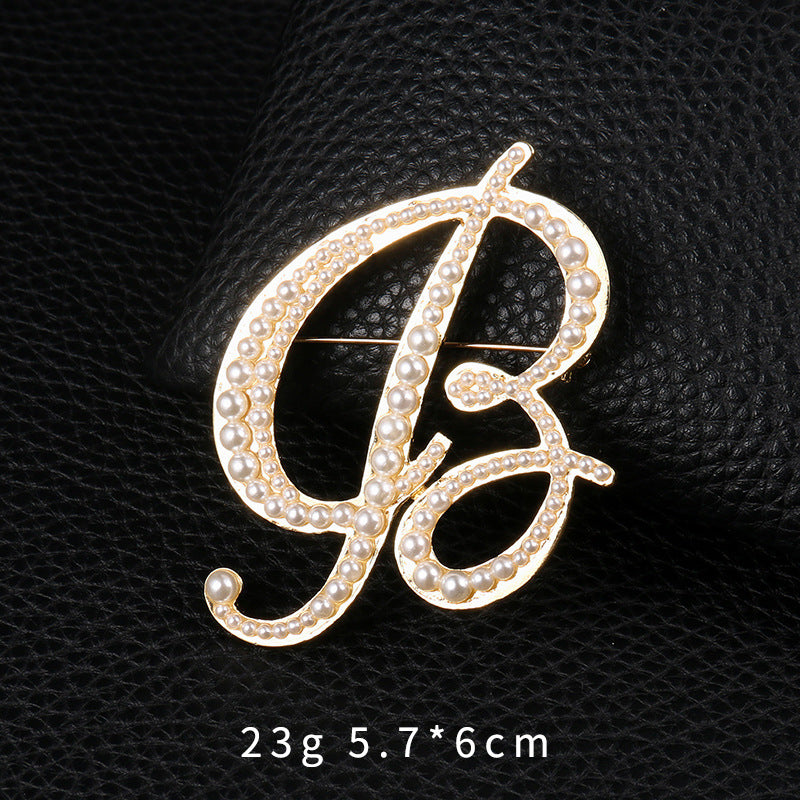 Brooch Customization English Letter Brooch Pearl Pin female
