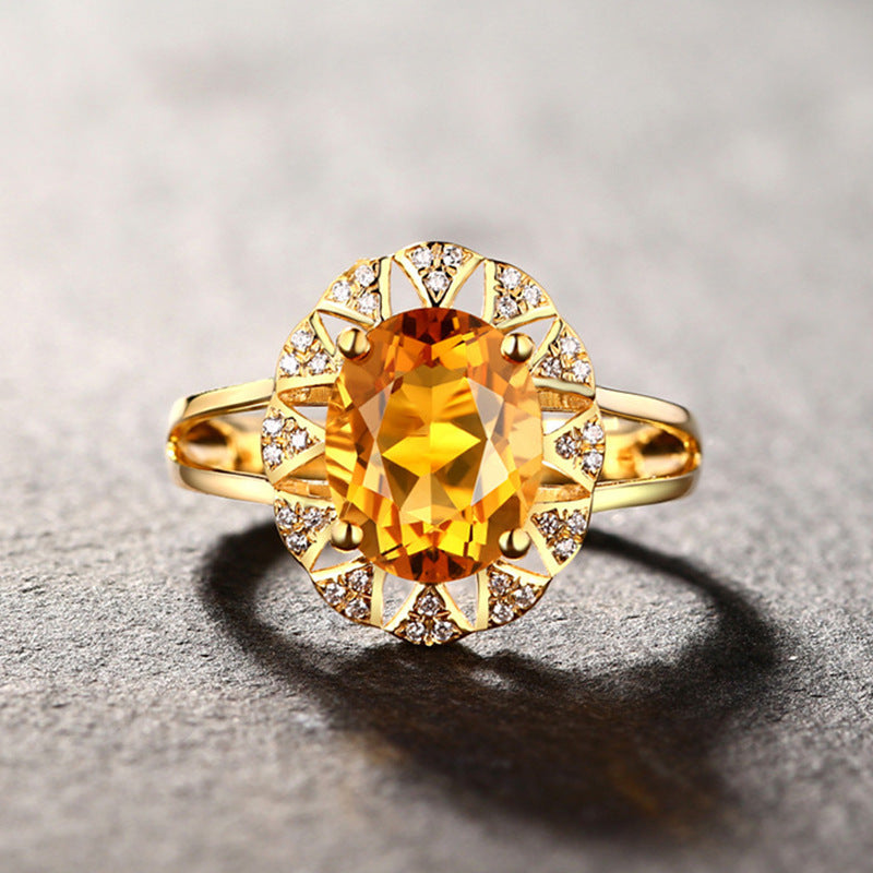 Gold Plated Yellow Diamond Ring Oval Full Diamond