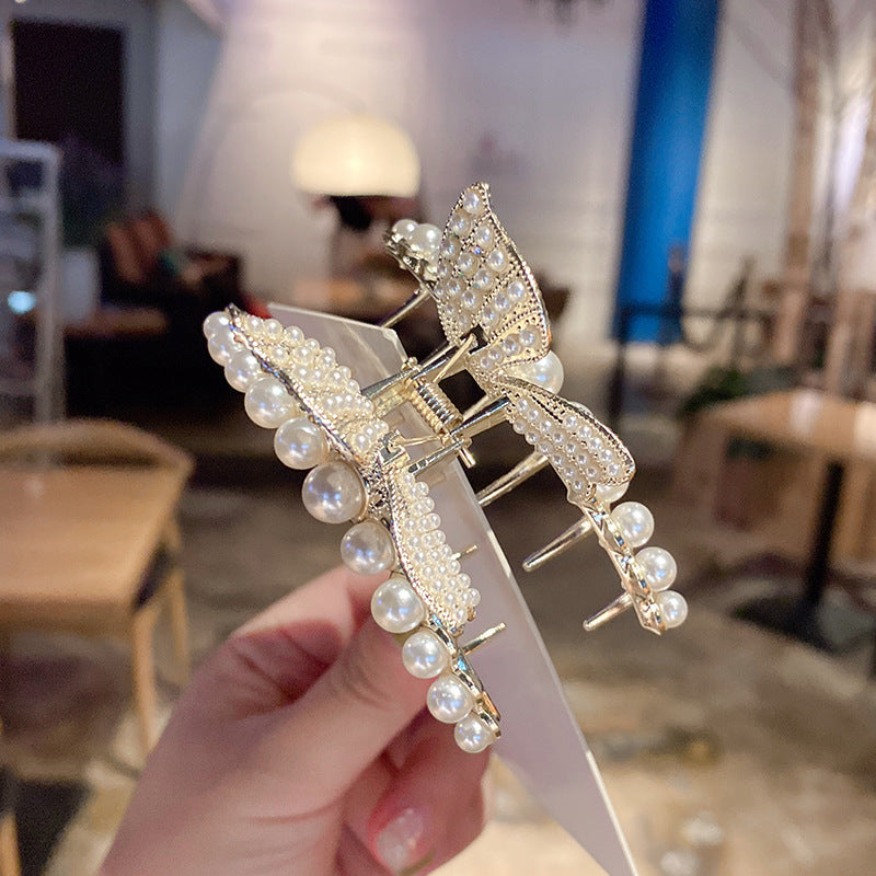 Bow Pearl Temperament Delicate Hair Clip Grab Accessories Female