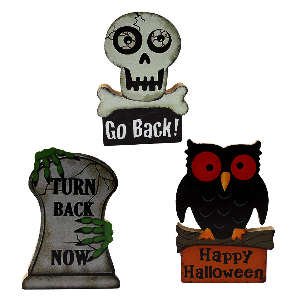 Handmade Wooden Holloween Pumpkin Ghost Skeletons Ornament Home Bar