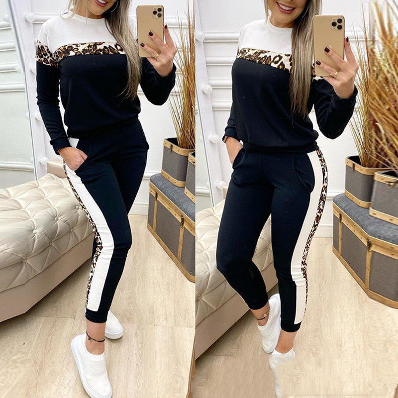 Partial Leopard Stitching Casual Long-Sleeved Suit