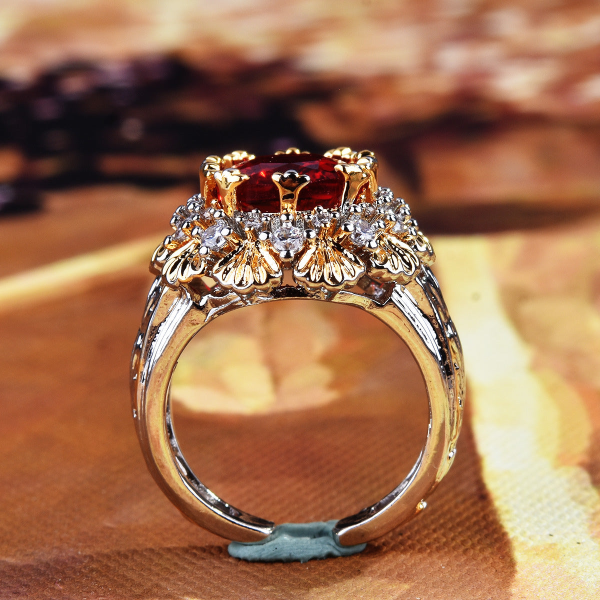 Retro Brushed Silk Pattern Carved Gold Craft Ring