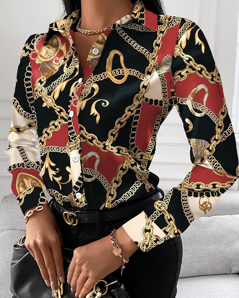 Autumn Shirt Long-Sleeved Printed Lapel Shirt