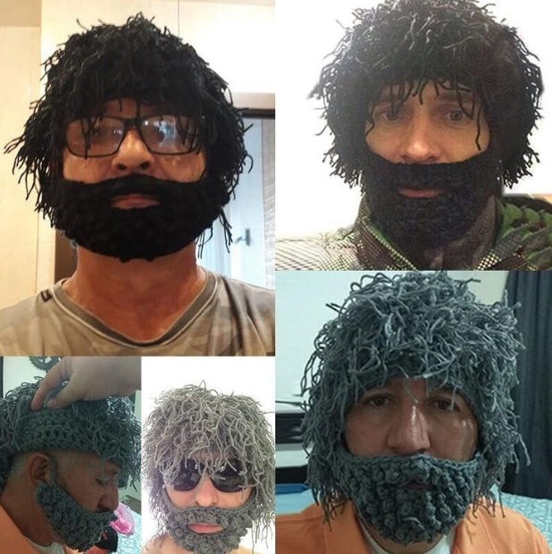 Halloween Party Spoof Knit Wool Hats Handmade Beard Men and Women Wig Hats