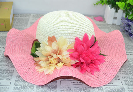 Women's Summer UV Protection Sun Protection Big Brim Sun-Proof Straw Hat Summer Hat Wave Flower Sun Hat Beach Hat