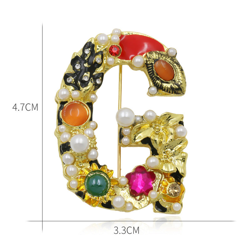 Brooch Customization English Letter Brooch Pearl Pin female