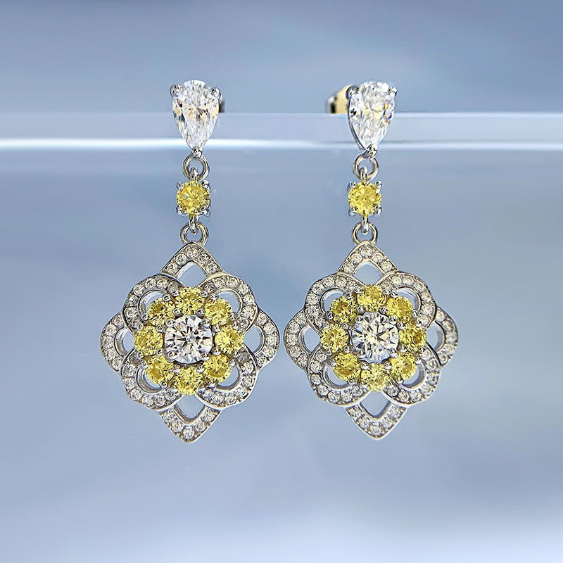 Sterling Silver Micro-Inlaid Yellow Diamond Ear Studs
