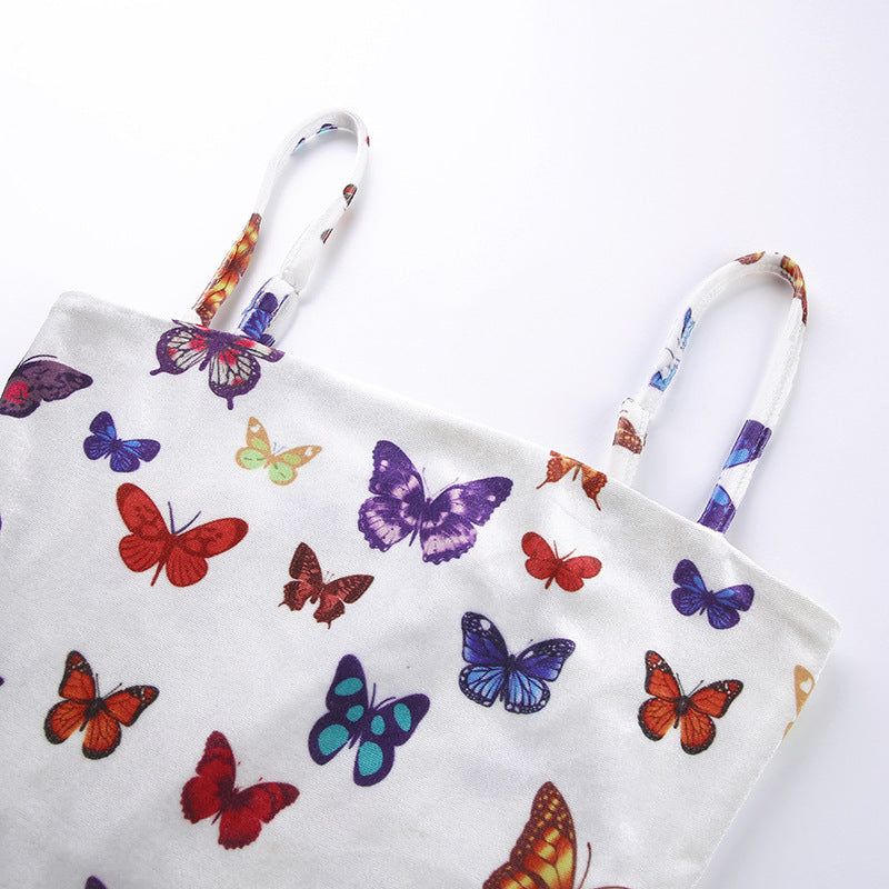 Velvet Butterfly Print Dress