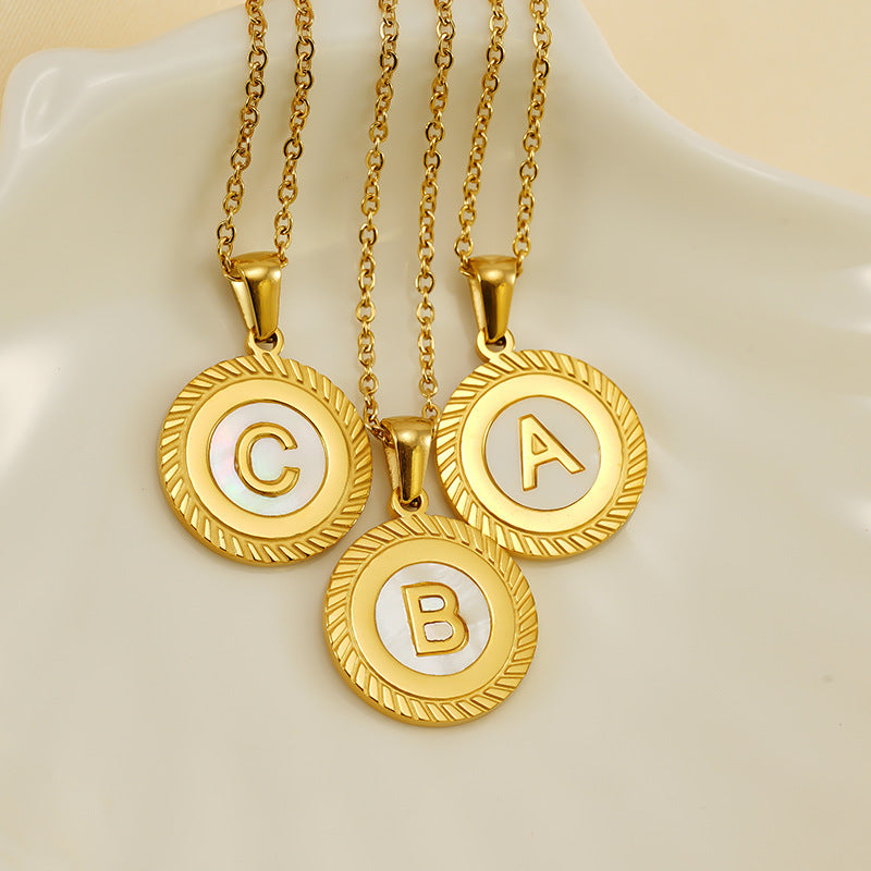 Fashion 26 English Letter Pendant 18K Titanium Steel Shell Letter Necklace